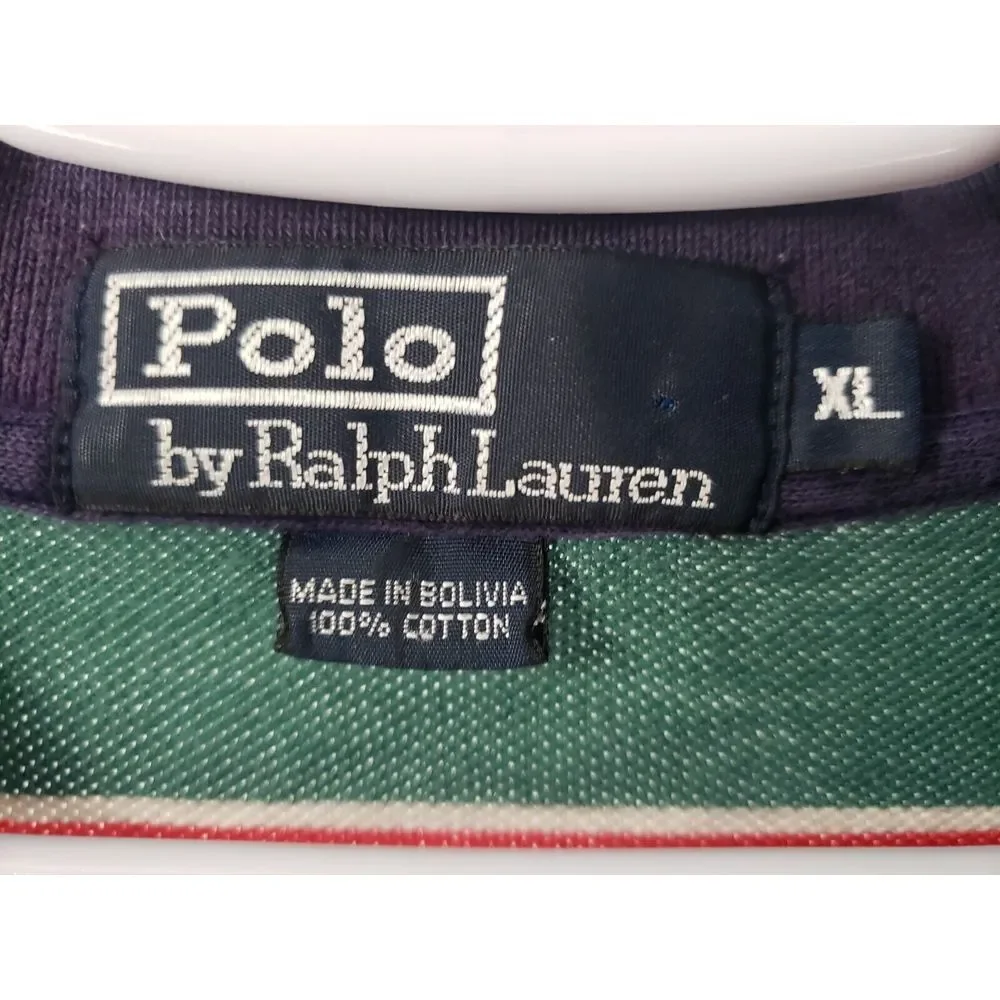 Ralph Lauren Men's Striped Red & Navy Blue‎ Polo Size XL Made In USA Vintage